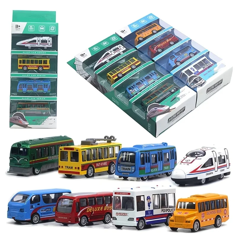 4 pieces, alloy high-speed bus toy model, simulation urban transportation vehicle set model, alloy car model, enjoyable play acc