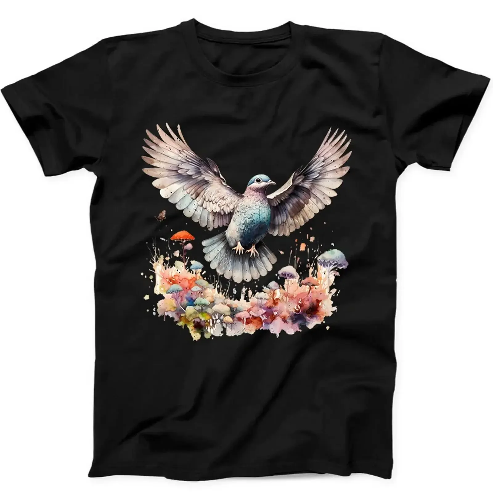 T-Shirt Fliegende Taube Hippie Pilz Blume lustig Geschenk schwarz 276 Vintage Washed Top für den Alltag Stretch-Grafikdruck