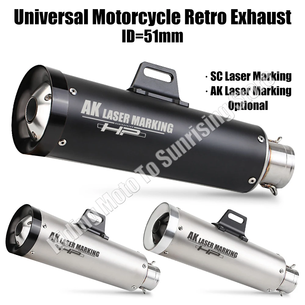 

51mm Universal Motorcycle SC AK Retro Exhaust Muffler Escape Modification For Kawasaki250 400 900 ZX6R Yamaha R3 R6 Honda CBR650