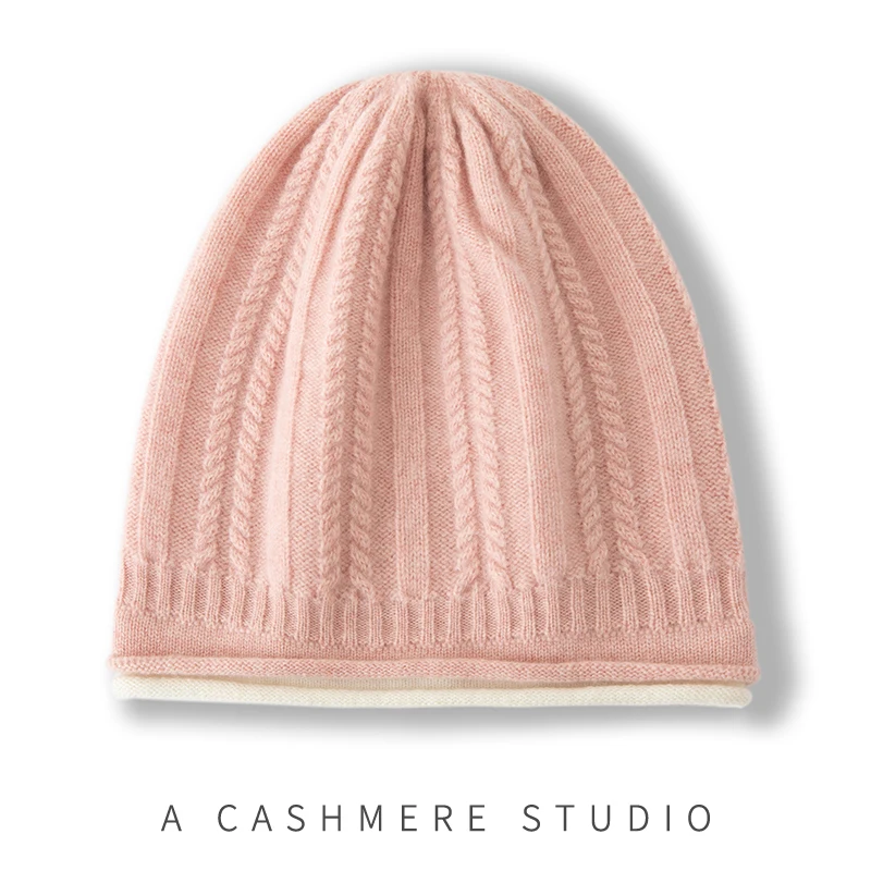 

New Autumn Winter Cashmere Hats Women Knitted Rolled Edge Pullover Hats Fashion Twisted Flower Warm Hats Thickened Woolen Hats