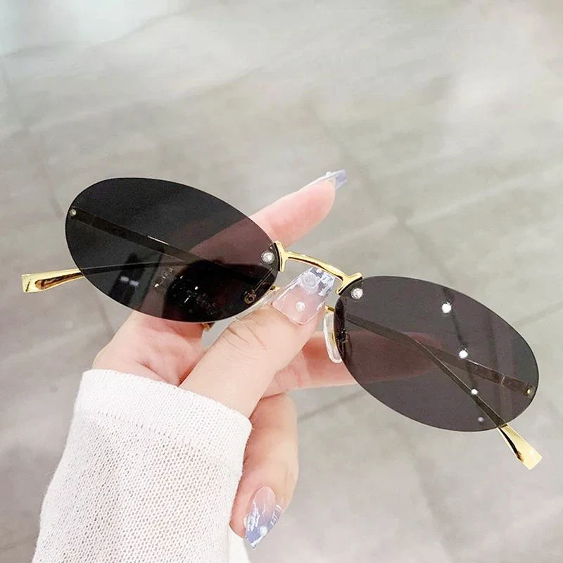 Retro Letter Oval Sun Glasses Fashion Women's Sunglasses Women Luxury Quality Cat Eye Sun Glasses Rimless Eyewear  Rimless