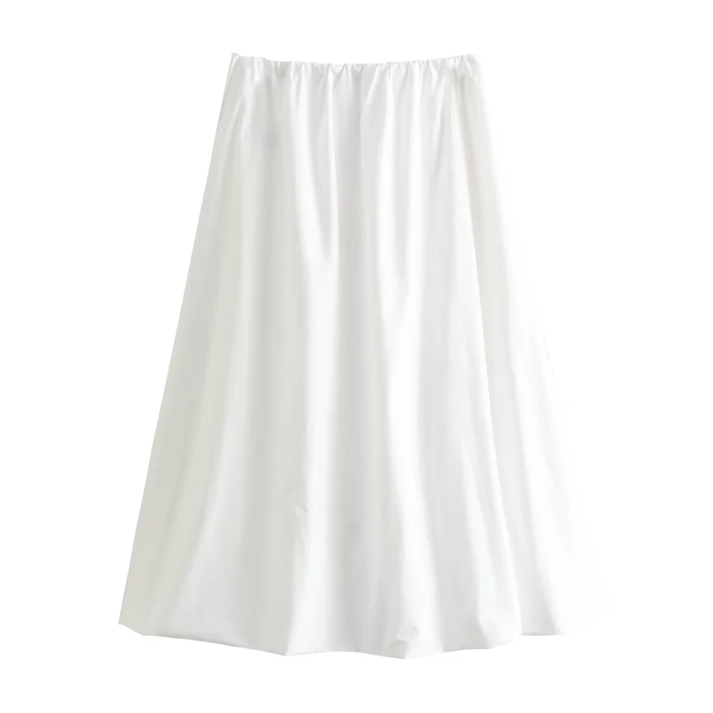 UNIZERA2024 Spring New Product Women\'s Simple and Versatile Loose Midi Skirt White Temperament Half Skirt Fluffy Skirt