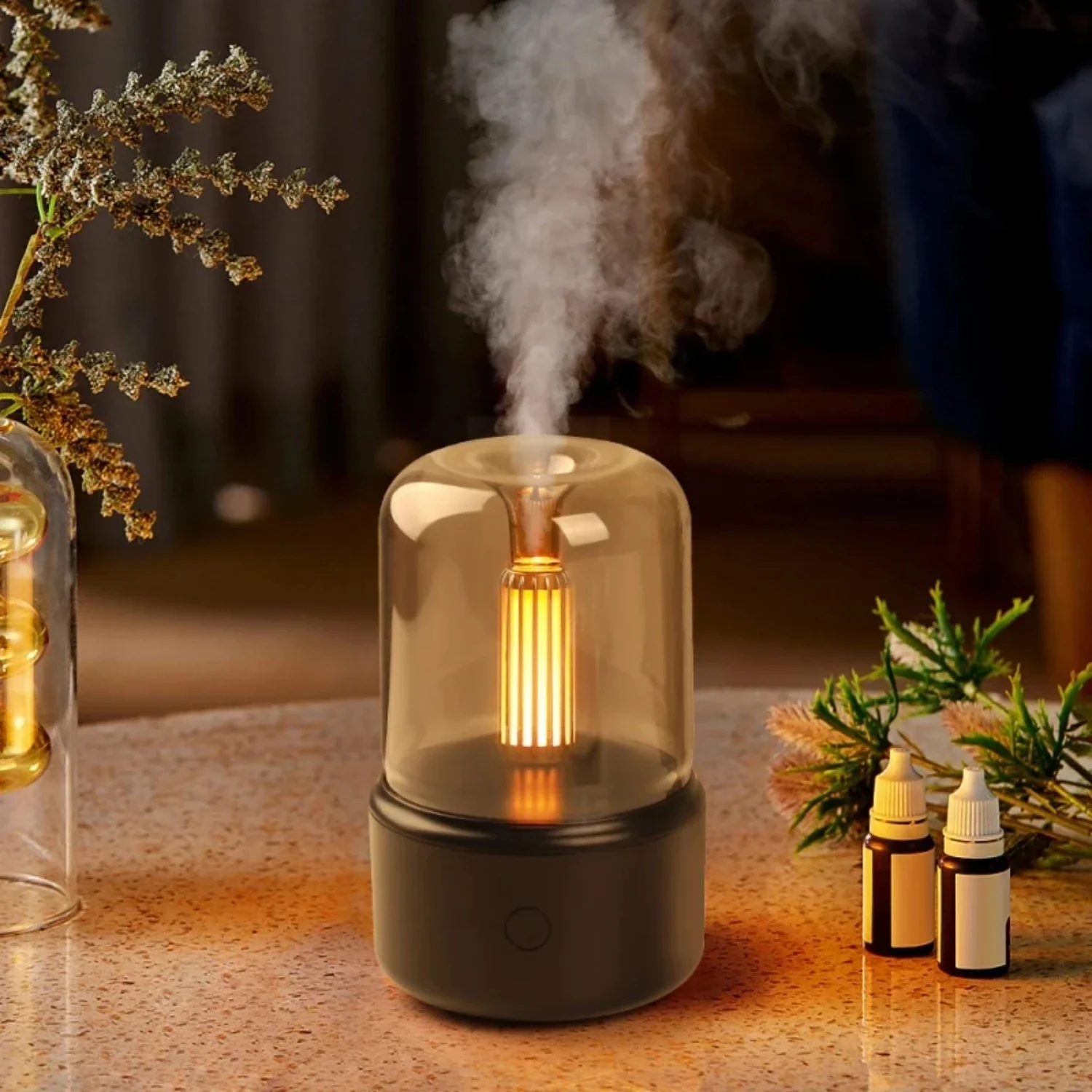 1. Perfect Bedroom Gift Cozy Candlelight Aromatherapy Machine Essential Oil Diffuser 120ML USB Ultrasonic Air Humidifier Mist Ma