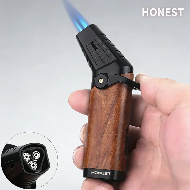HONEST Elbow Windproof 3 Jet Blue Flames Torch Gas Lighter Visible Gas Window Outdoor Portable BBQ Cigar Lighters Gadgets