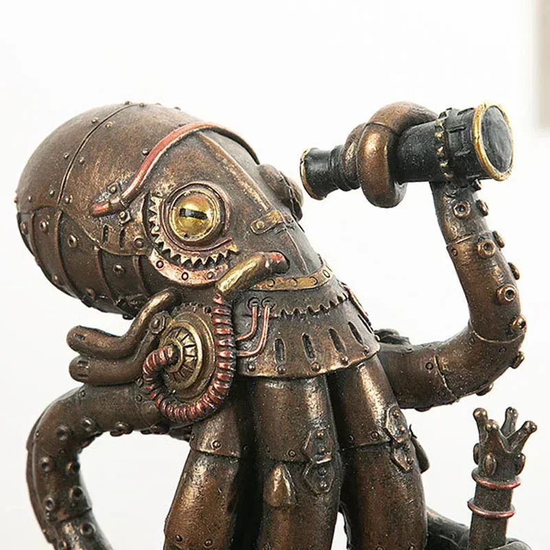 Vilead Steampunk Seabed Hiker Octopus Statue Decor Vintage Cthulhu Figure Submarine Piranha Sculpture Living Room Home Desktop