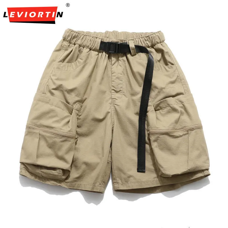 summer outdoor functional multi pocket retro workwear shorts for men, Japanese fashion brand loose straight leg casual pants