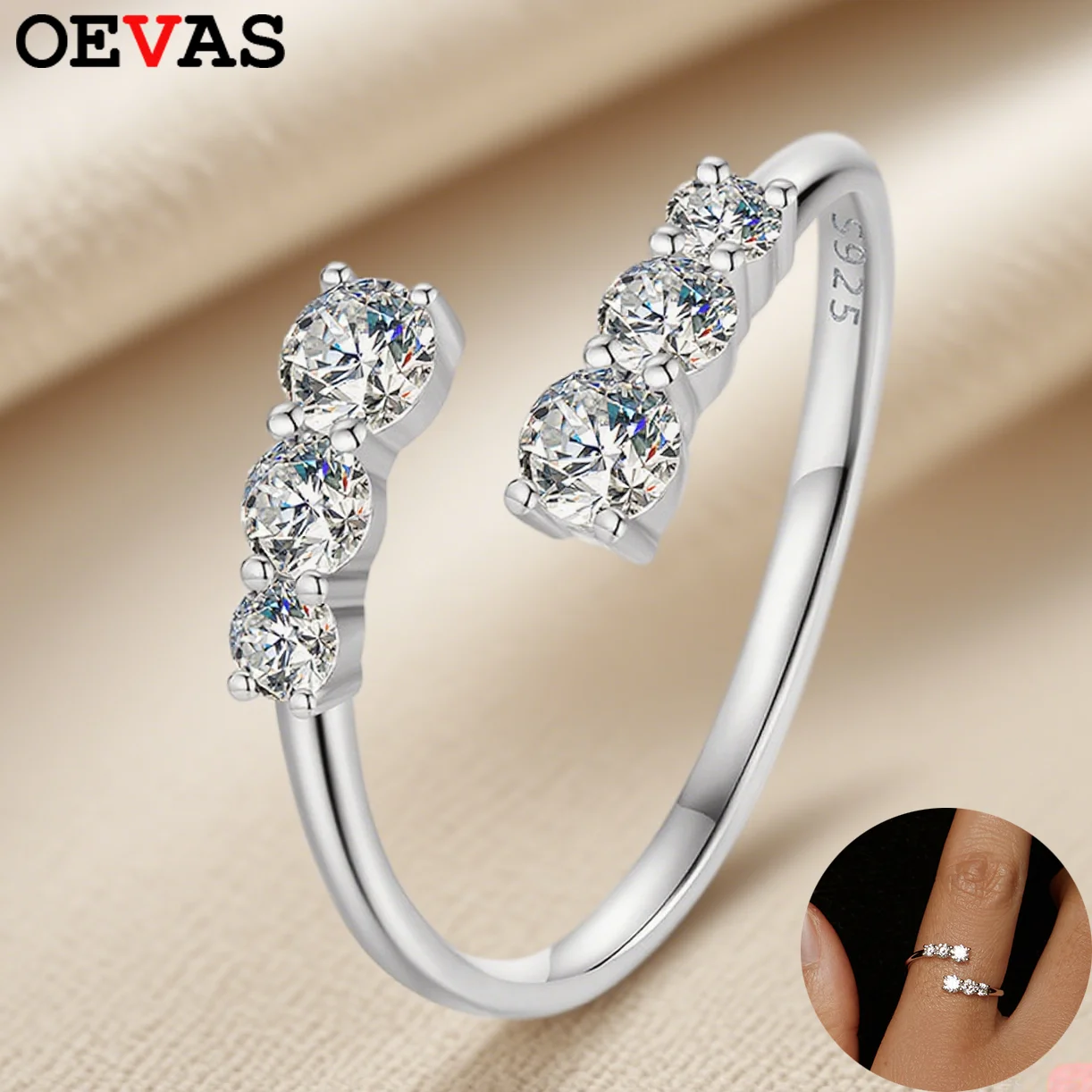 

OEVAS GRA certification Moissanite Rings S925 Silver Open Ring for Women Engagement Wedding Bands Fine Jewelry wholesale