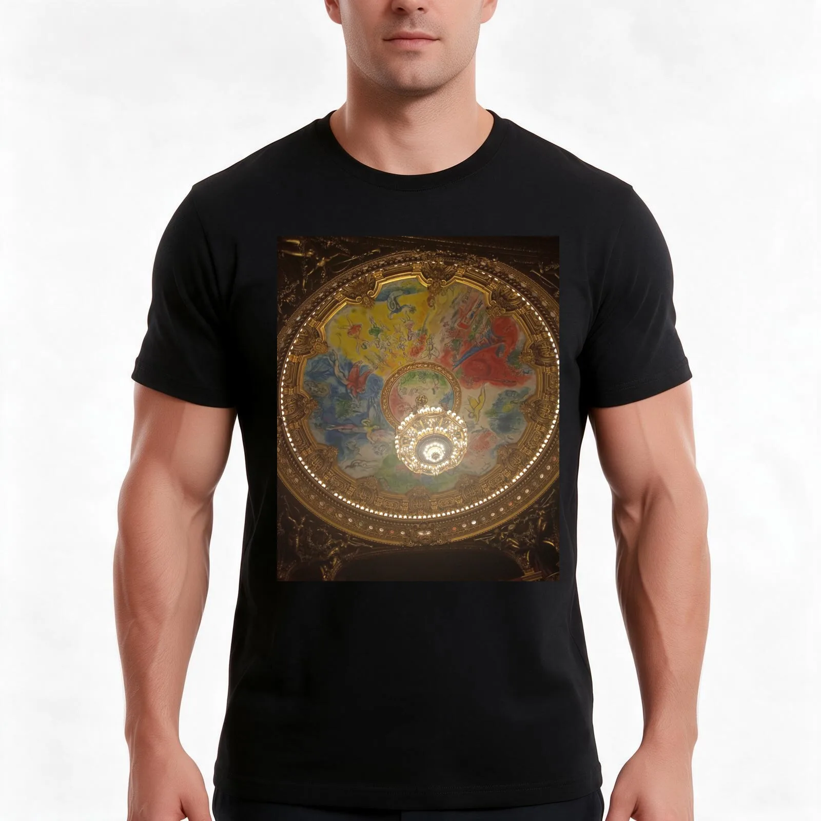 Paris Opera Ceiling T-Shirt, Summer Casual Cotton Tee, Oversized Streetwear Tops, Vintage Graphic Print, Loose Fit Short Sleeve