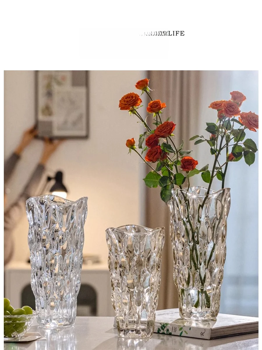 Tlife Crystal Glass Flower Vase Luxury Sensation Decorative Item for Living Room No Defects Large And Small Size Desktop Flowers