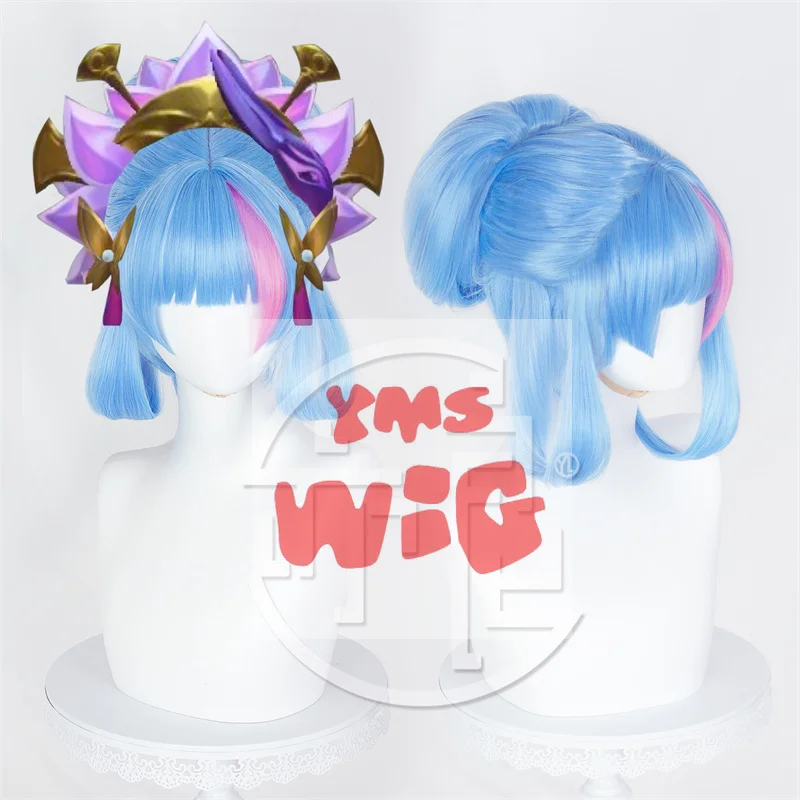 

LOL Spirit Blossom Evelynn Cosplay Wig 40cm Long Blue Mixed Pink Color Hair Women Halloween Heat Resistant Perucas Synthetic