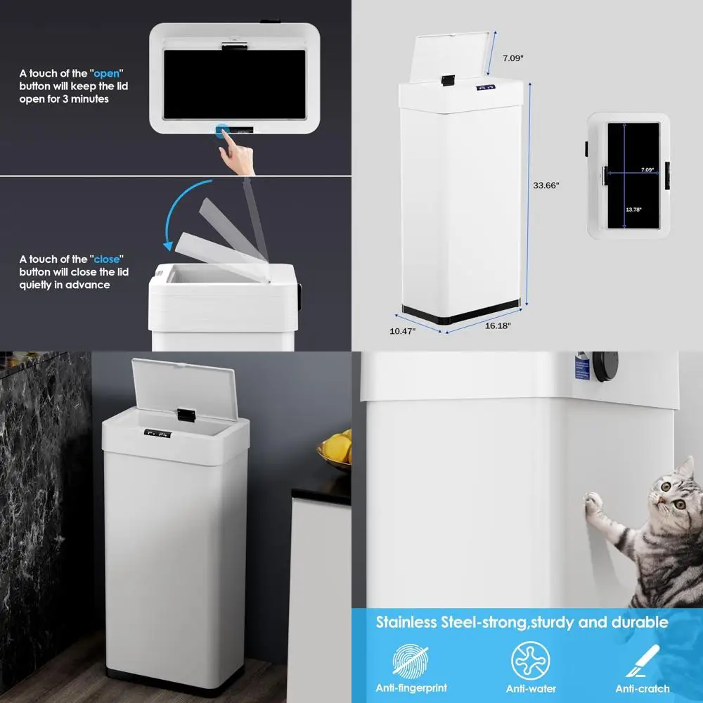 

Touchless 80L Stainless Steel Trash Can with Motion Sensor, Soft Close Lid, and Bag Holder for Kitchen, Office, and Home