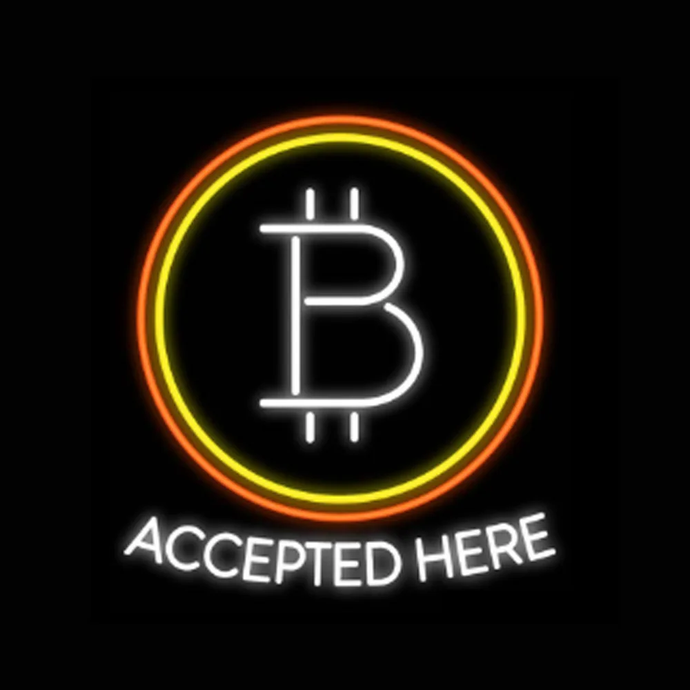 Bitcoin ACCEPTED HERE ATM Neon Sign Light Custom Handmade Real Glass Tube Bank Company Advertise Display Room Decor Lamp 24