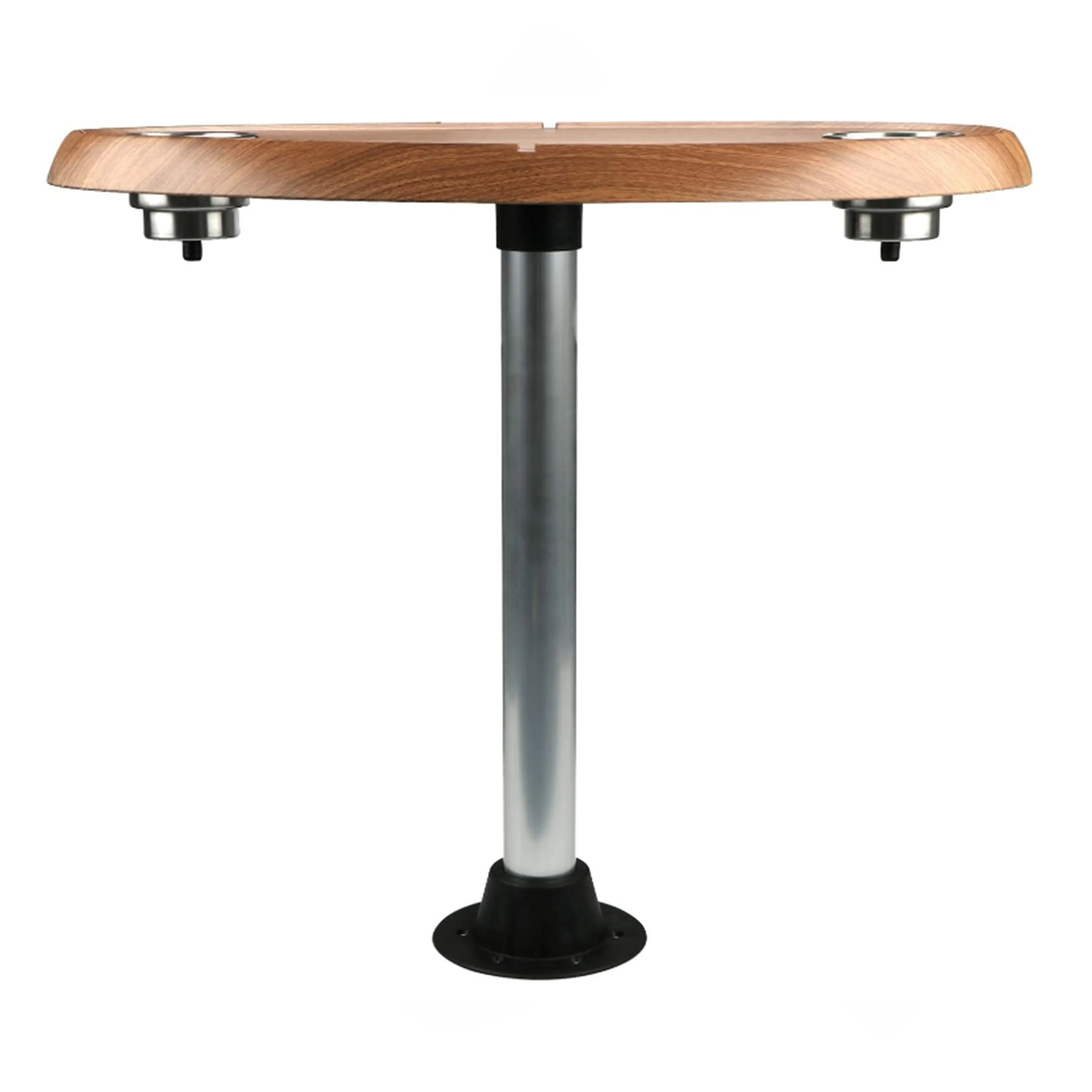 

Brown Oval Boat Table with Built-In Cup Holders Marine Pedestal Table Leg Set