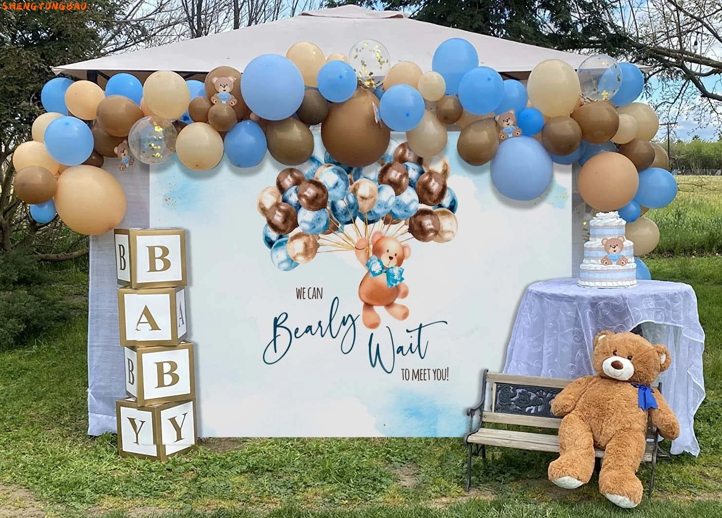 Фон с изображением медведя, воздушные шары, детский душ, мы можем Bearly Wait, детский день рождения, индивидуальный фон для фотосъемки, декор, баннер