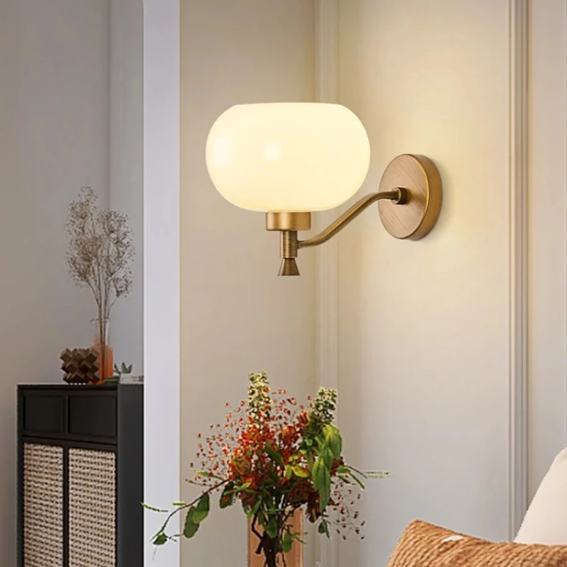 

SANDYHA Retro Nordic Glass Wall Lamp LED Light Fixture for Living Room Bedroom Bedside Study Decorative Lighting