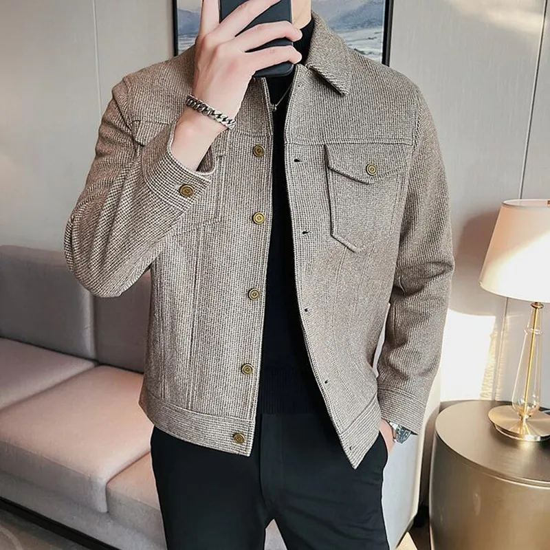 

2023 Nwe Slim Fit Woolen Plaid Bomber Winter Jacket Men Japanese Streetwear Men Jacket Winter Jackets For Men Brand Coat S-3XL