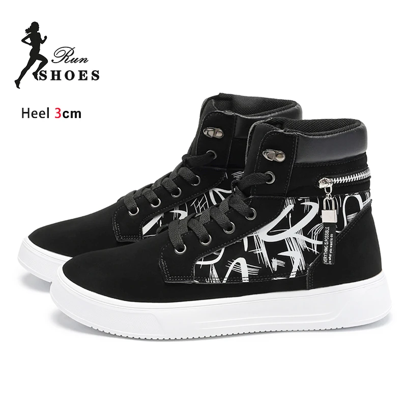 

Black Ankle Boots Woman 3CM High top Casual Shoes 2025 Autumn Winter Lace-up Outdoors Women Shoes Man's Sneakers Plus Size 44 45