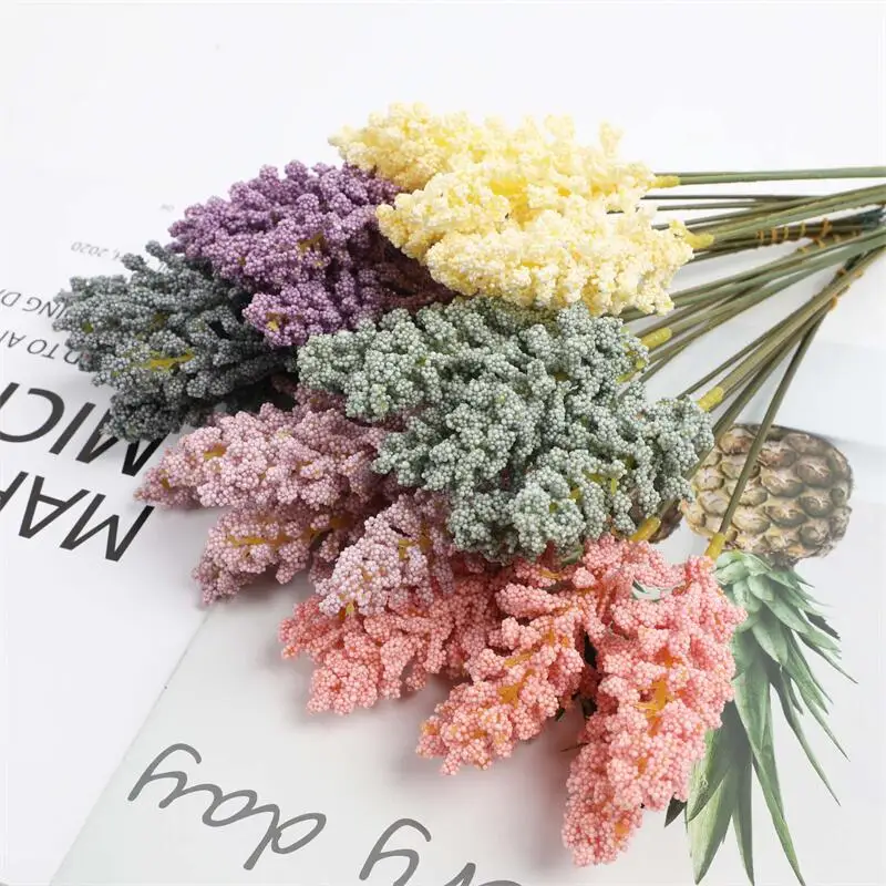 6Pcs/Pack Artificial Vanilla Mini Foam Berry Spike Artificial Flowers Bouquet For Home Plant Wall Decoration Cereals Plant Heap