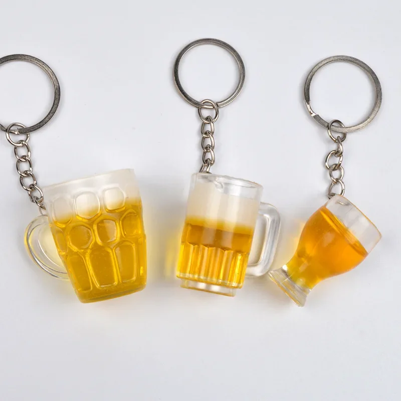 

Simulation Beer Mug Keychain Resin Key Rings Couple Women Men Key Chain Bag Pendant Jewelry Accessories Gift Wholesale