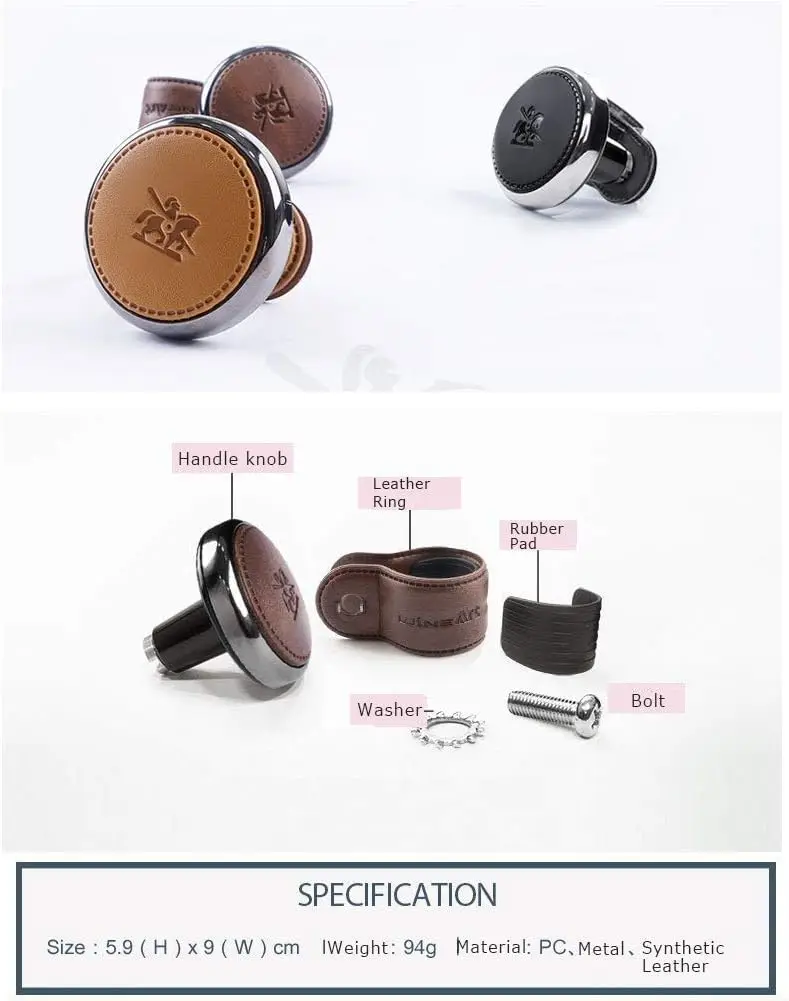 Leather Power Knob - Luxury Steering Wheel Spinner, High-Quality Black Handle for Vehicles view 5