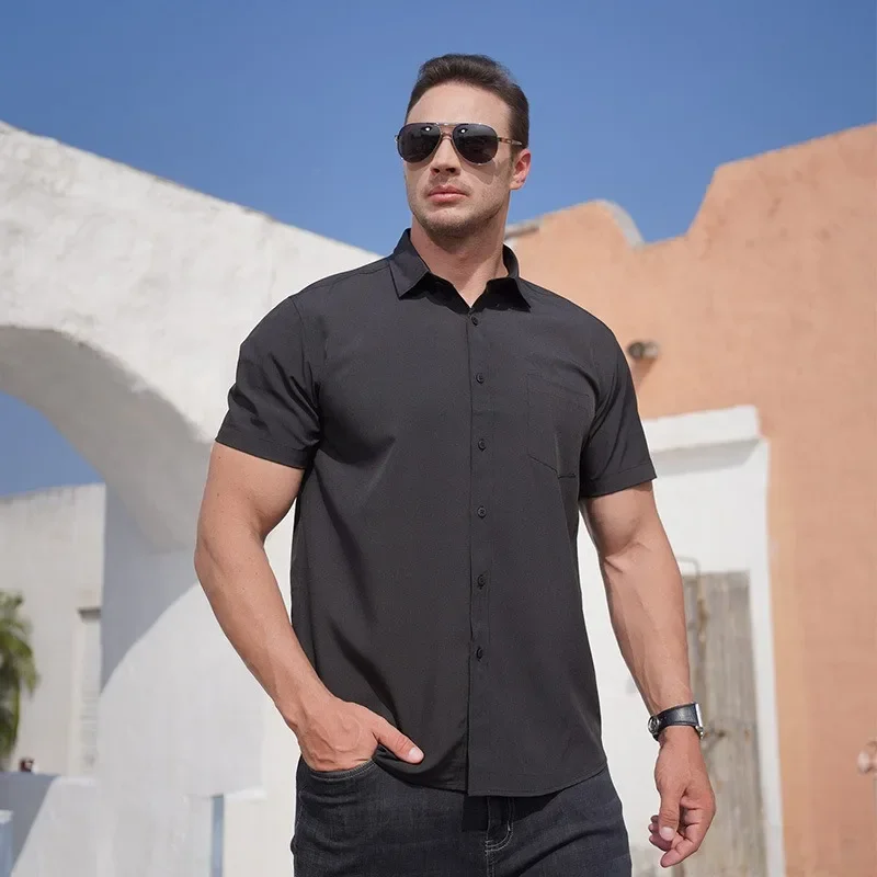 Overhemden Voor Mannen Plus Maat 1xl-7xl Korte Mouw Effen Kleur Zakelijk Formeel Shirt Groot Formaat Zomer Wit Shirt 115-205Kg