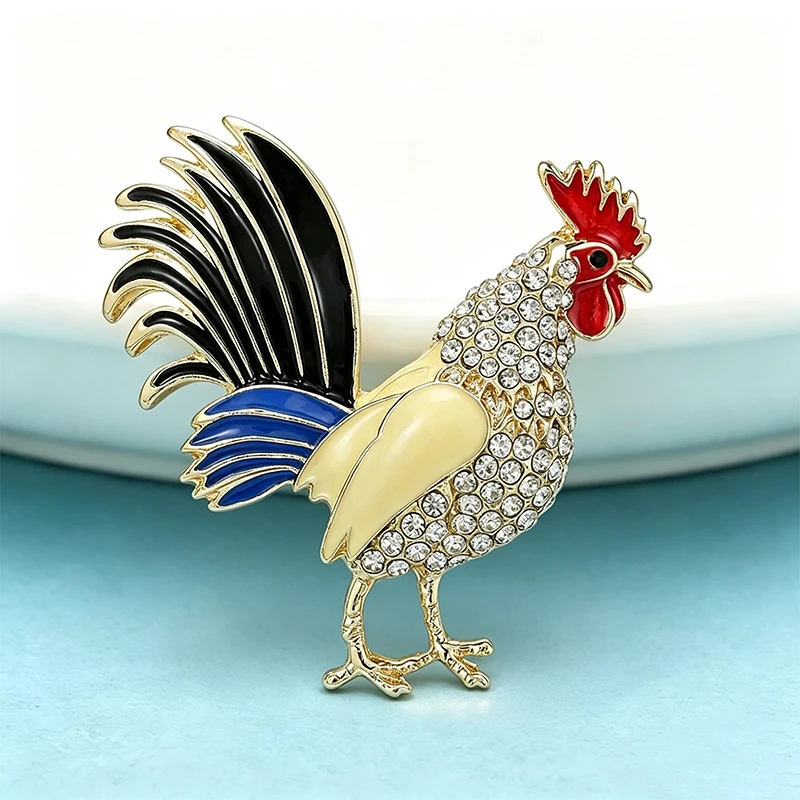 Wuli&baby Beautiful Rooster Brooches For Women Unisex Rhinestone Chicken Animal Party Office Brooch Pins Gifts