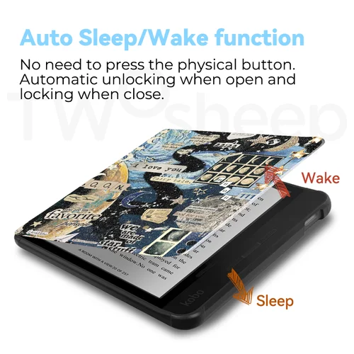 Imagen 2 del producto Funda Twosheep de 7 pulgadas para Kobo Libra Color y Kobo Libra2 TPU Shell con tapa magnética Auto Sleep Wake Cover Ins Style Illustration