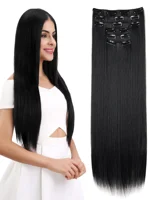 24 Inch Natural Hair Clips Synthetic Hair for Women Hair Tinsel Kit 16 Clips-on Hair in 6pcs Hair Extensions Wicks for Hair 2