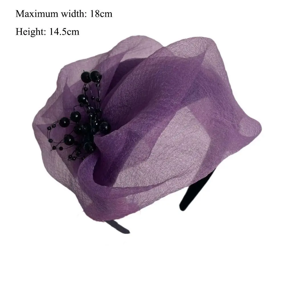 Elegant Beaded Mesh Hairband Women French Hair Accessories Mesh Veil Fascinator Hat Dinner Party Hairband Bead Yarn Half Hat
