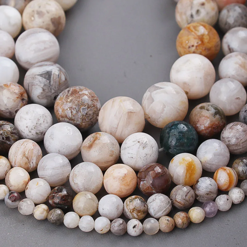 

Factory wholesale AAA natural bamboo leaf agate round bead DIY bracelet popular chakra healing good luck wealth Boho Baroque