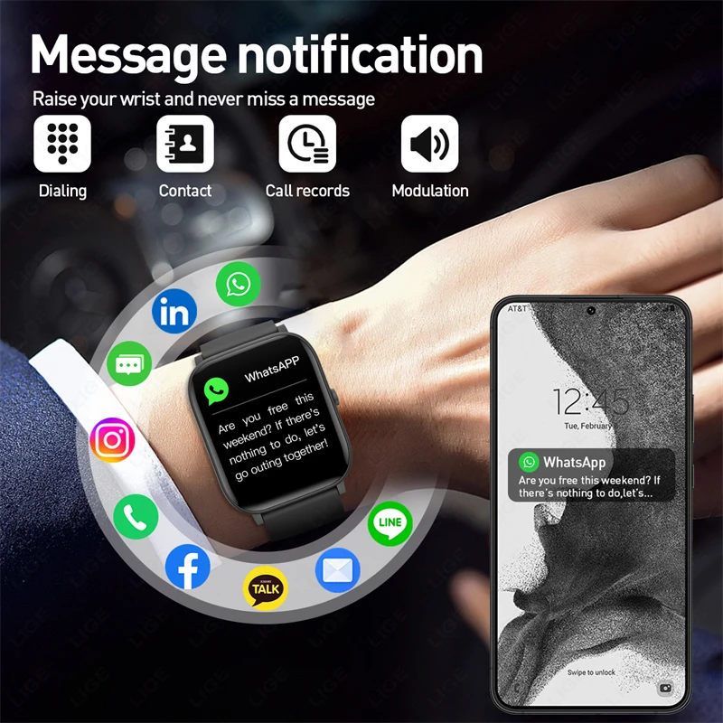 LIGE Bluetooth Call Smart Watch Heart Rate Blood Pressure Monitoring Women Smartwatch Waterproof Men Smartwatch For Android iOS