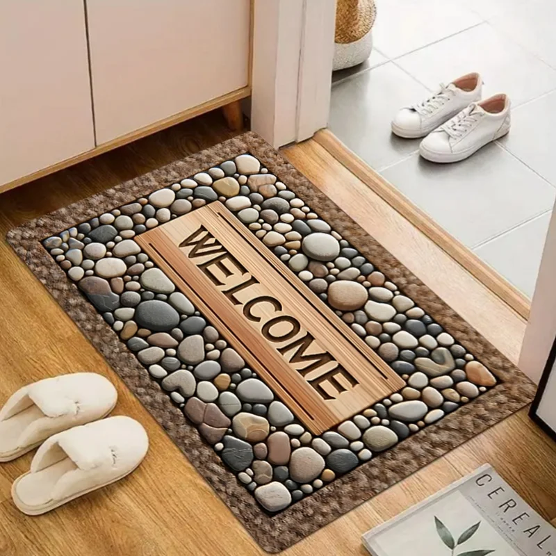 Mixed-color Cobblestone Print Doormat, Simulated Stone Floor Mat, Entryway Household Decor