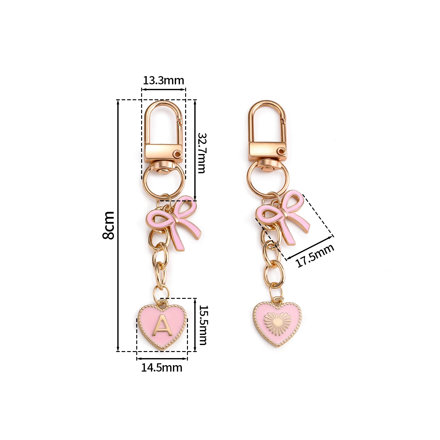 1Pcs 8cm Black/Pink/White Zinc Alloy Heart 26 Letter Keychain For DIY Bag Pendant Handbag Decor Jewelry Accessories