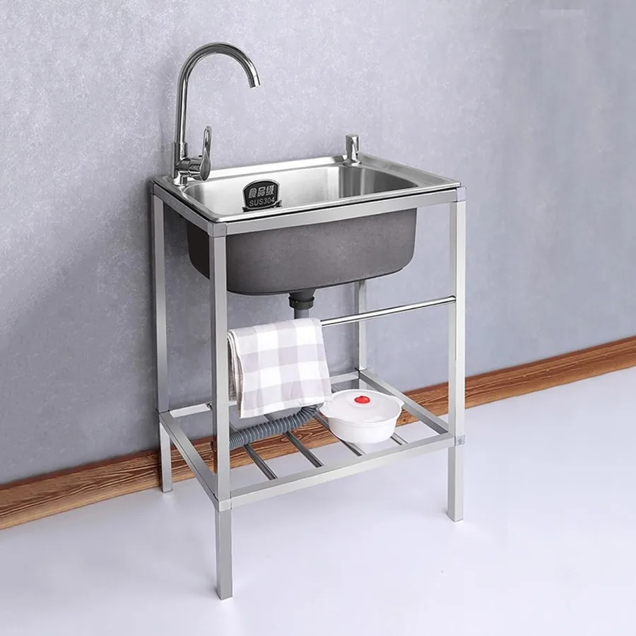 

Outdoor Garden Sink Single Trough Small Stainless Steel Utility Commercial Kitchen Washing Hand Basin Station Sink with Storage