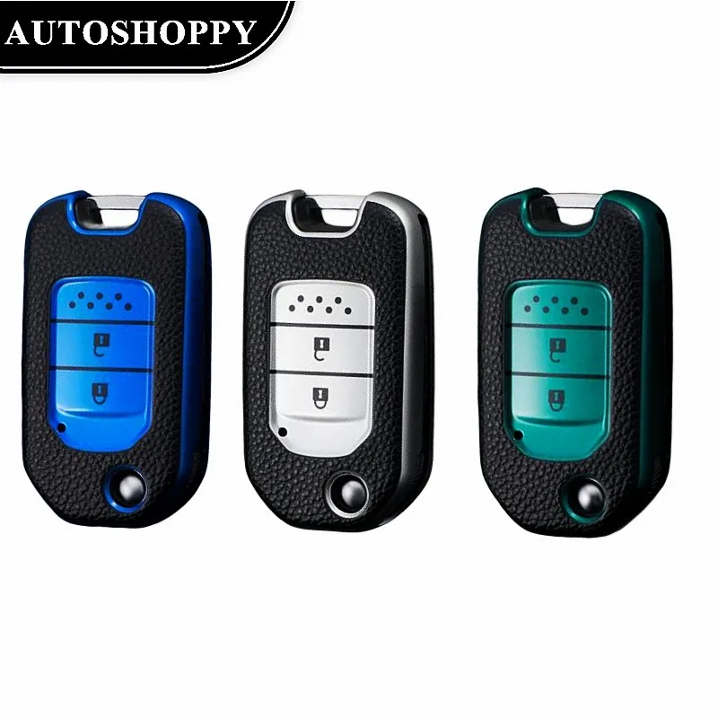 

Hign Quality Leather Car Floding Flip Button Key Case Cover For Honda Accord Civic City CRV CR-V HR-V Odyssey Vezel Jade Crider