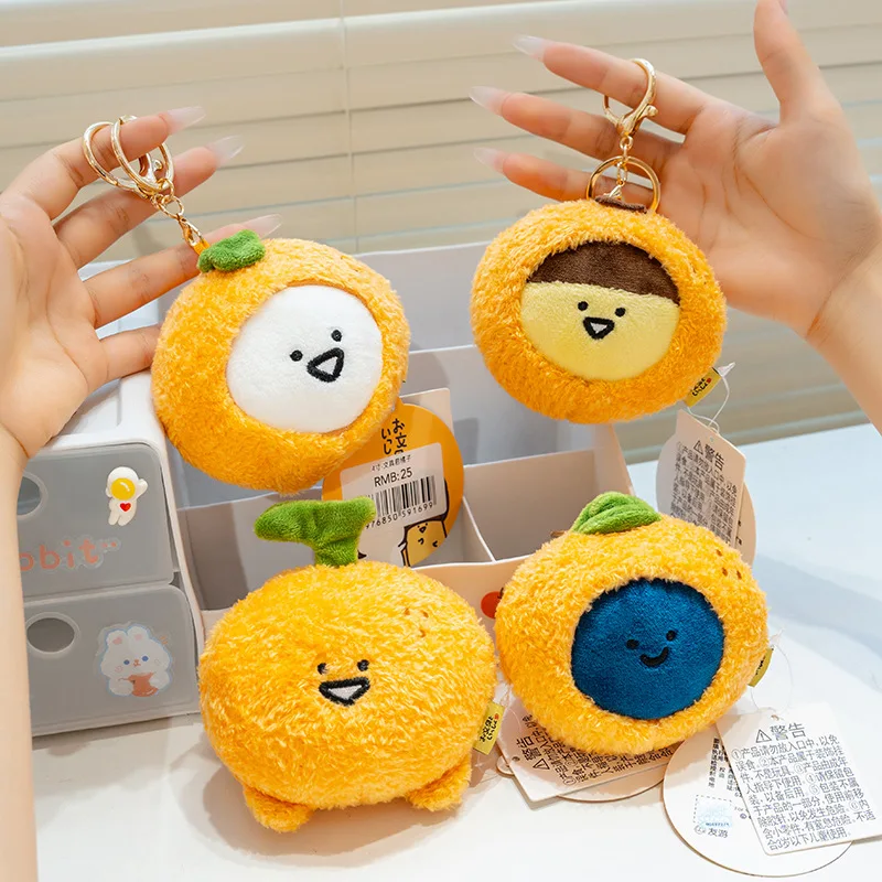 Kawaii laranja pingente de pelúcia brinquedo de pelúcia bonecas adorável bonito fruta chaveiro pingente saco telefone do carro chaveiros recheados