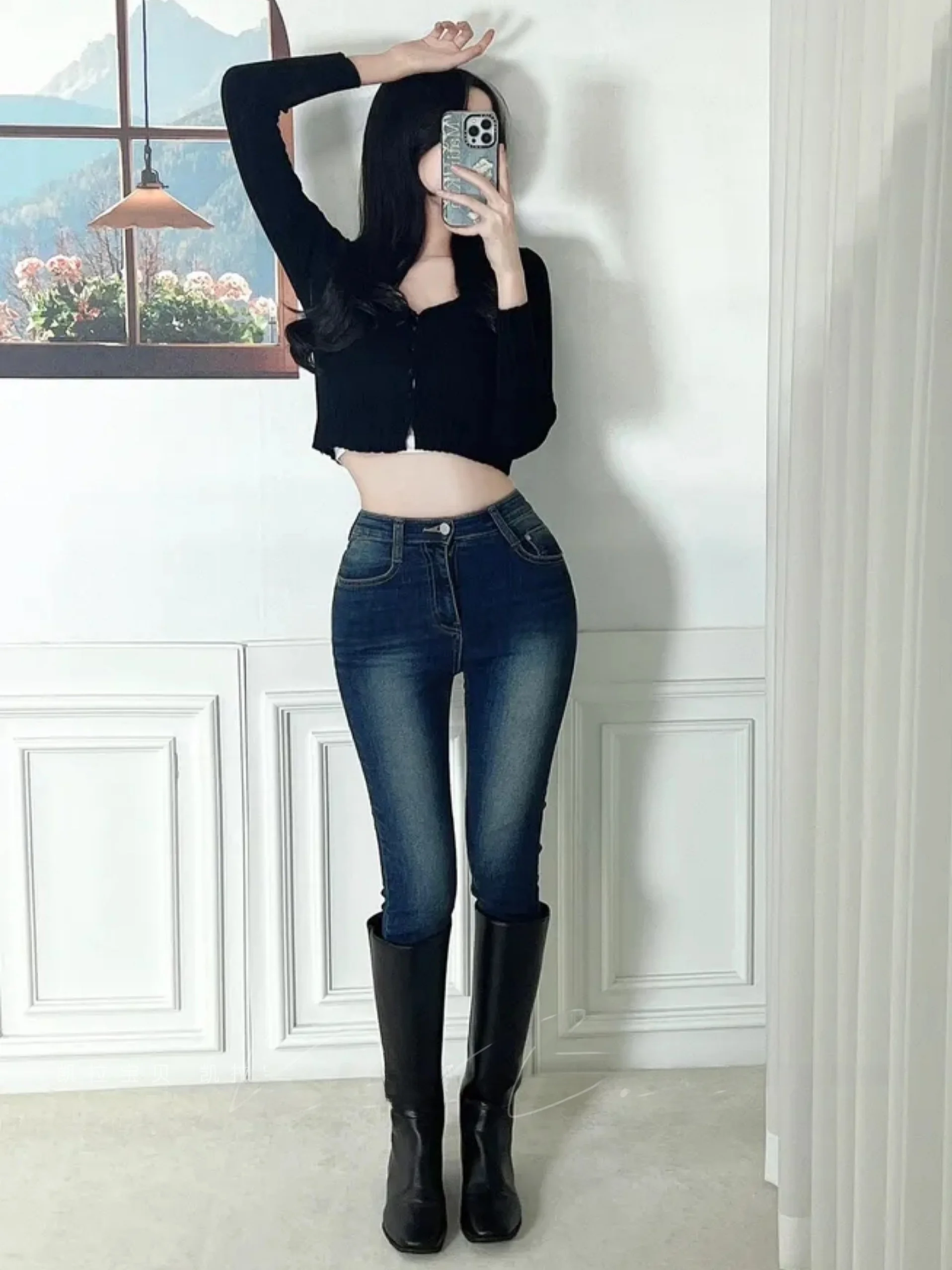 

Spring 2026 Women's High Waist Slim Fit Jeans Elastic Denim Pants Casual Sle Blue Retro Trendy Leggings for Ladies