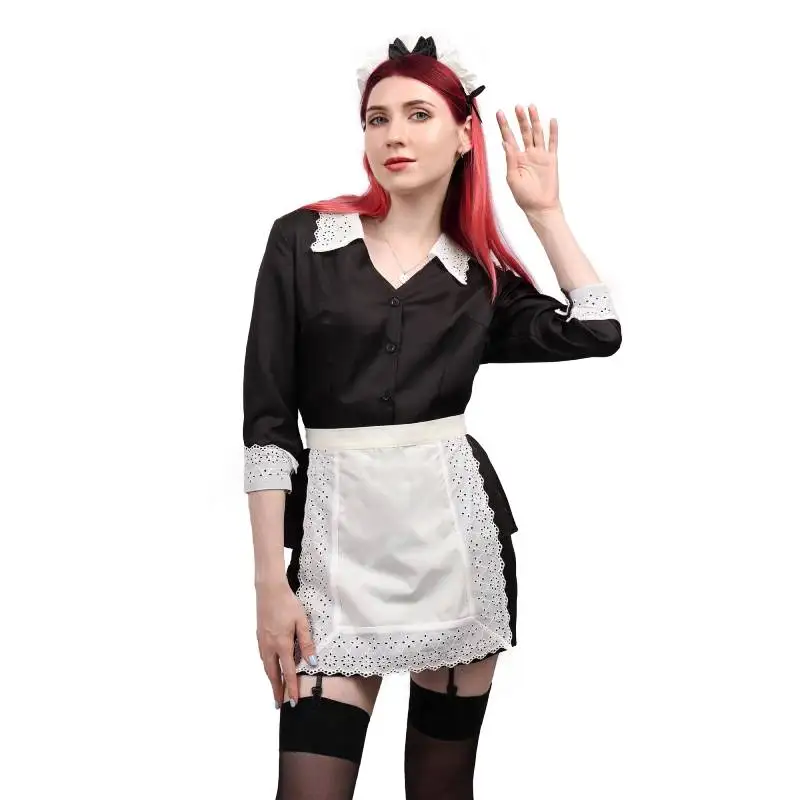 DAZCOS Moira O'Hara Cosplay Costume French Maid Apron Dress Outfits for Women Halloween Maid Sexy Shirt and skirt with Apron