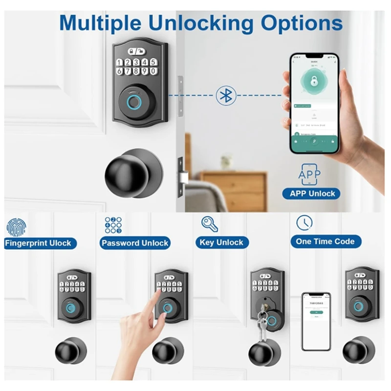 Fechadura de porta com impressão digital com controle de aplicativo/impressão digital/senha/chave, fechadura inteligente com fechadura automática