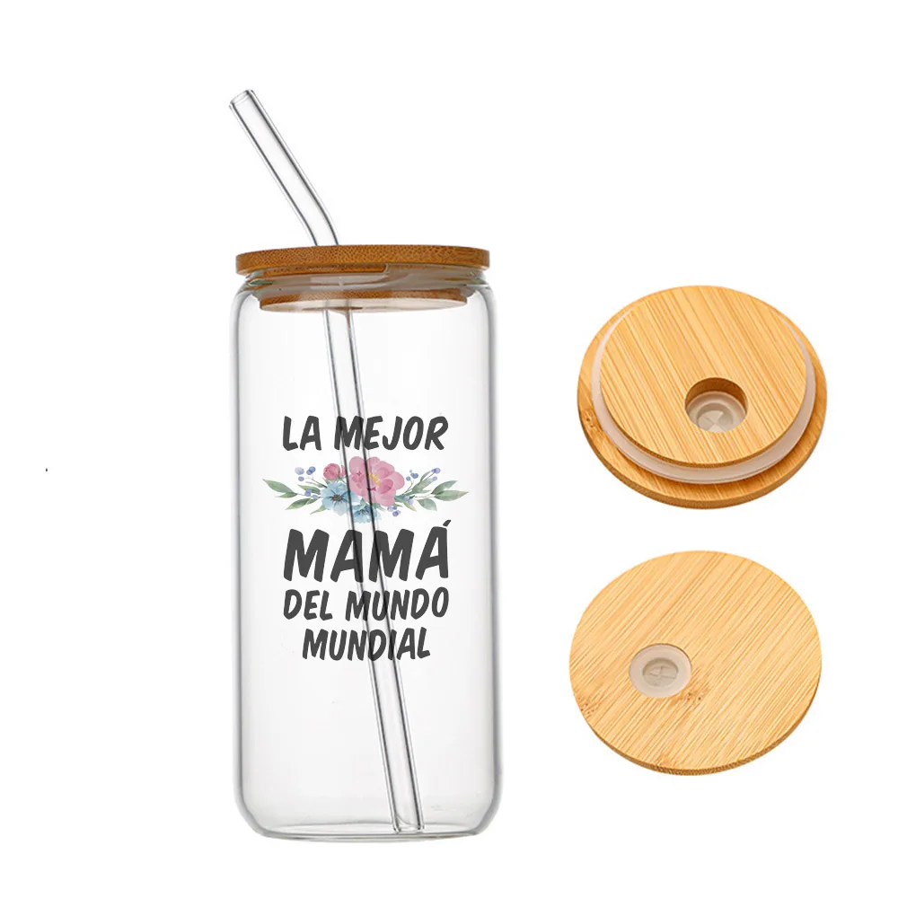 

La Mejor Mama Del Mundo Mundial Glass For Heat Resistant High Drinking Cup With Straws Lids 16 oz
