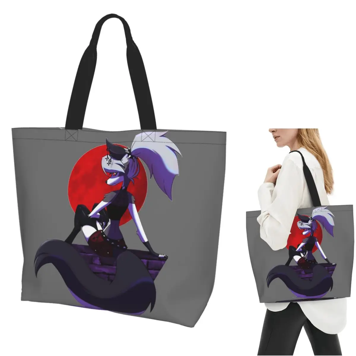 

Helluva Boss Loona Shopping Tote Bag Canvas Large Capacity Shoulder Bags Shopper Grocery Handbag for Women