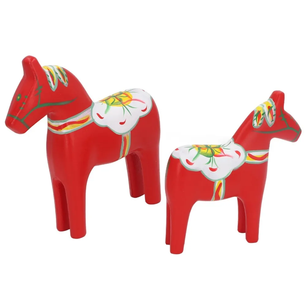 2PCS Hand Painted Dala Horse Decor Red Wooden Swedish Dala Horse Green Dalecarlian Horse Statue Christmas Ornament