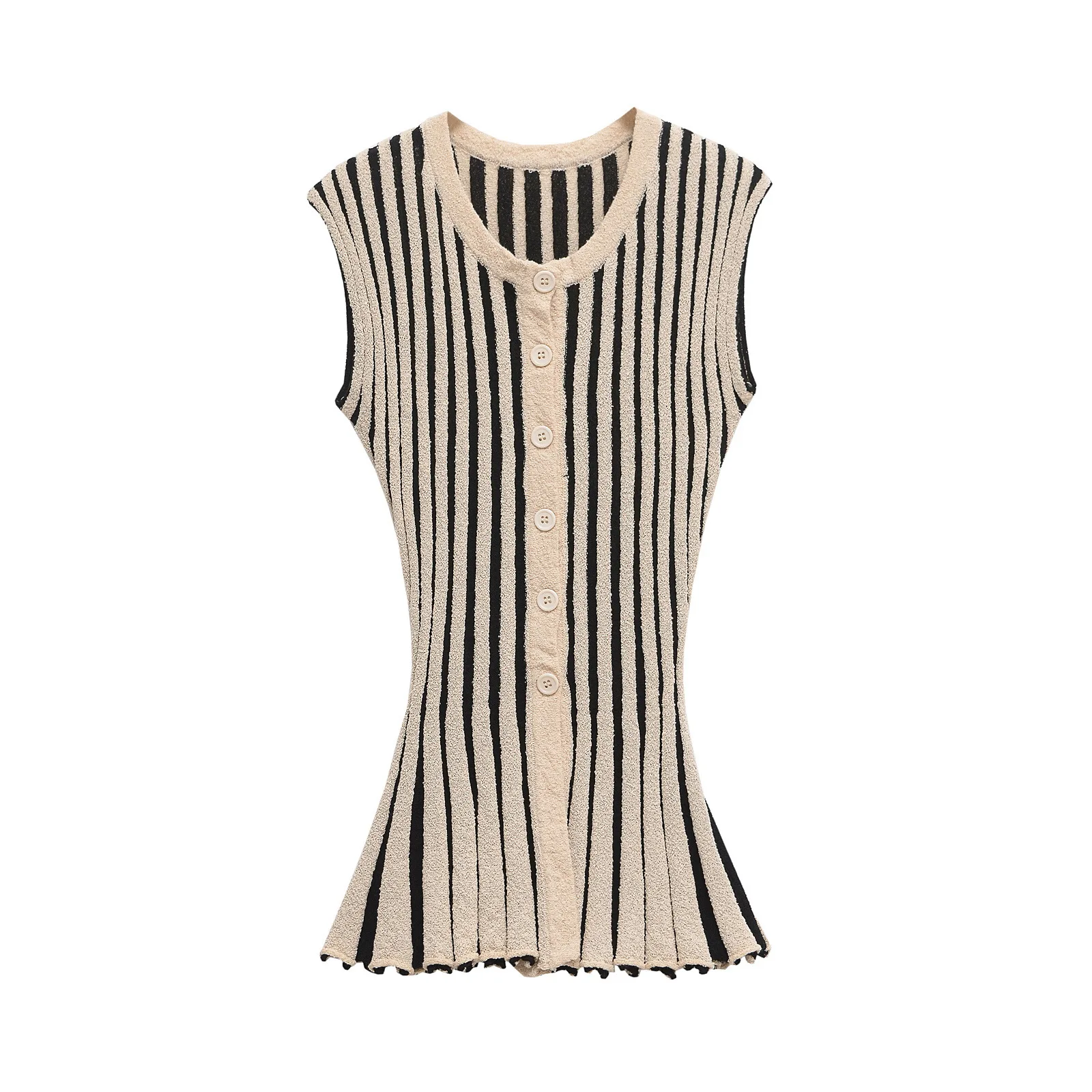 Outono elegante casual listrado terno de malha vintage feminino o-pescoço botão colete calça longa moda férias senhora calça conjunto