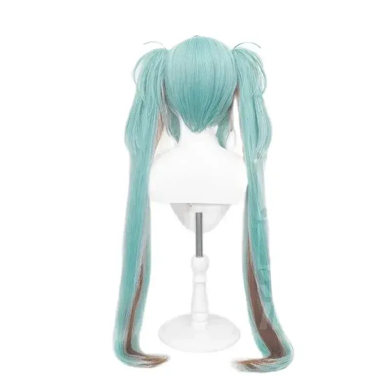 

Аниме Мику Cos 100 см конский хвост двойной цвет термостойкие синтетические волосы Хэллоуин вечерние косплей парики парик Кепка dt'99