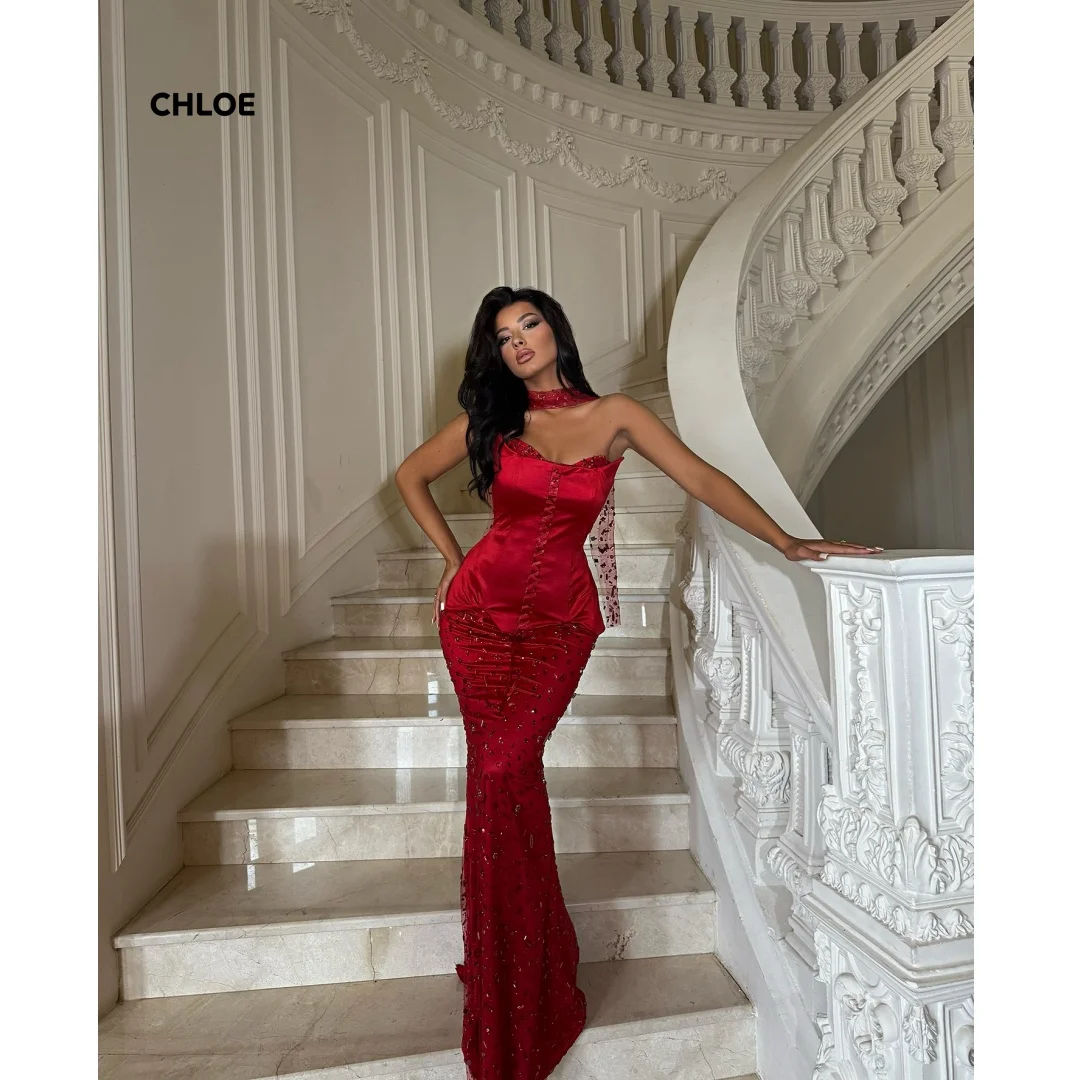 قبالة الكتفين فستان حفلات الزفاف امرأة 2025 فستان سهرة فاخر ذيل السمكة مخصص فساتين طويلة أنيقة شال فستان حفلات