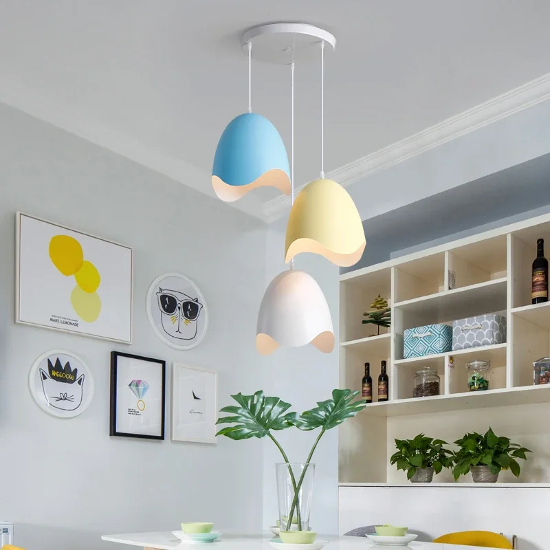 Macaron Nordic Three Head Dining Table Chandelier Creative Egg Shaped Bedroom Bedside Small  Bar Desk Study Lighting