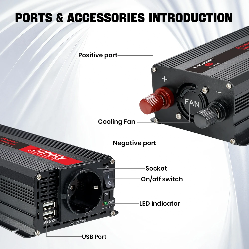 عاكس الطاقة 300 واط-2600 واط DC12V إلى التيار المتناوب 220 فولت سيارة محول جهد كهربي المزدوج USB 3.1A محول الاتحاد الأوروبي المقبس 50 هرتز تهمة للمنزل RV في الهواء الطلق #5