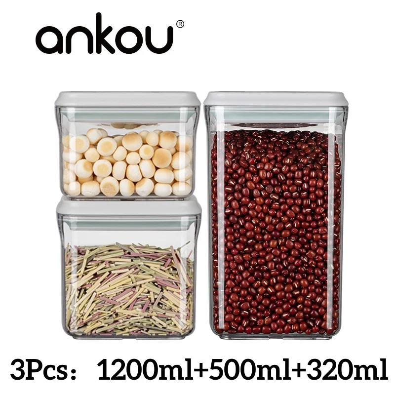 

Герметичные контейнеры для хранения продуктов Ankou, непротекаемые штабелируемые банки-органайзеры для кухни и кладовой для закусок, круп, муки, набор из 3 штук