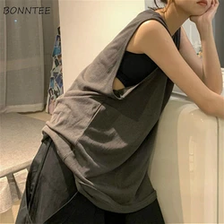 Tanks Women Solid Simple Basic Korean Summer Chic All-match Womens Tank Tops Sleeveless Soft Trendy Baggy Ladies Streetwear