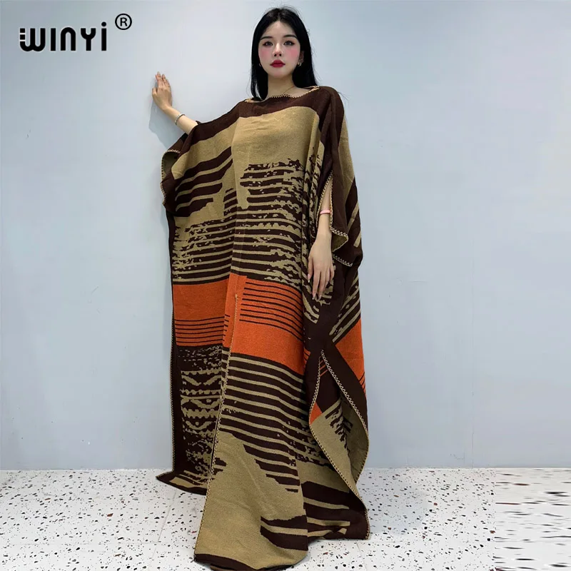 WINYI 2023 print Comfort Warm fashion kaftan Holiday dress Elegant Africa Women Boho party winter kaftan for women long dress